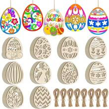 10pcs Wooden Easter Eggs | Blank Craft Eggs With Jute Ropes For Art Creation, Classic Easter Decor And Hanging Ornaments - Multicolor - View 2