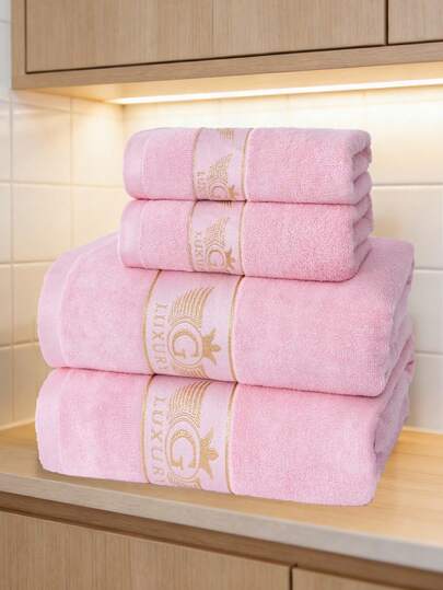 1pc/2pcs Set Gold Thread Wing Letter Embroidered Bamboo Fiber Towel Set, Super Soft, High Absorbency, No Shedding, Modern Luxury Bathroom Towel, Couples Gift, Elegant Bathroom Accessory