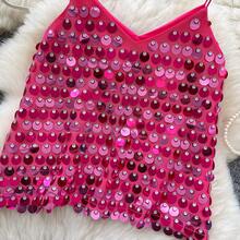 Top Bandeau Negro con Lentejuelas para Mujer, Diseño Strapless Brillante, Estilo Glam Rock y Y2K Disco para Antro, Fiesta y Salidas Nocturnas - Rosa Fucsia - Ver 5