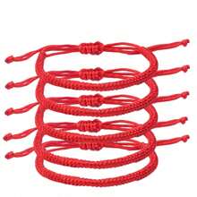 10/5/1件 可调节手工幸运红绳手链，男女通用饰品手环 - 紅色 - 查看 5