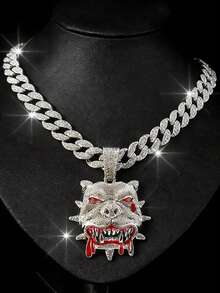 1pc Hip Hop Style Fully Rhinestoned Bulldog Pendant, Stylish And Men's Accessory, Suitable For Daily Wear - Bulldog Pendant Necklace - View 2
