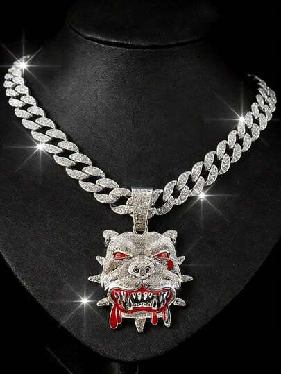 Mặt dây chuyền hình chó Bulldog phong cách Hip Hop đính đá toàn bộ, phụ kiện thời trang dành cho nam giới, phù hợp để đeo hàng ngày.