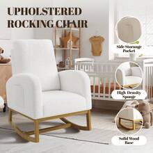 Techigher Nursery Rocking Chair,  Upholstered Glider Rocking Accent Chair With Wood Legs & Side Pockets, Armchair Comfy Side Chair For Living Room Bedroom Offices - Putih - View 3