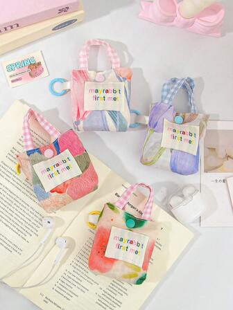 Cute Multiple Floral Prints Earphone Case Mini Earphone Carrying Case Cute Soft Protective Case Pouch Earphone Storage Bag For Bluetooth Earphones Compatible With Apple Earphones Protection Cover, Soft Case For Wireless Bluetooth Earbuds, Purse Grid Pattern ,Christmas Gifts, Wedding Gifts