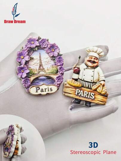 1pc Paris France 3D Fridge Magnet, Food Creator + Eiffel Tower Provence Style, World Travel Souvenir Collection, Travel Decor Sticker, Suitable For Home, Office, Personalized Travel Memento Magnetic Refrigerator Sticker, Home Decor, Kitchen, Room, Office, Cabinet Craft Gift, Holiday Souvenir, Exquisite Small Gift