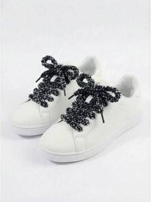 Women's Plush Fuzzy Shoelaces Flat Soft Fluffy Chunky Shoe Laces Thick Strings For Sneakers And Casual Shoes - 黑色 - 查看 2