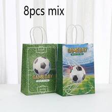 24/16/12/10/8/18 piezas/Set Bolsas de regalo con patrón de fútbol blanco y verde de 21*15*8cm, adecuadas para partidos de fútbol, fiestas de cumpleaños familiares, reuniones y decoración de envoltorios de regalo - Multicolor - Ver 20