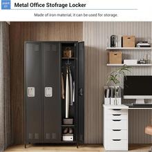 Armario de metal, Armario de metal doble industrial, Armario de gimnasio de acero pesado, Soluciones de almacenamiento seguras, Perfecto para oficina, gimnasio, escuela y hogar, Combinación para empleados - Negro - Ver 6