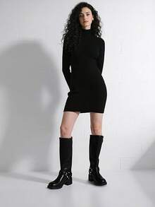 Botas altas hasta la rodilla con hebillas metálicas vintage para mujer, de puntera redonda, pantorrilla ancha, estilo motero de tacón ancho, de moda, con cierre de cordones Y2K - Negro A - Ver 3