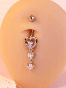 1pc Heart Shaped Zirconia Navel Piercing Ring, Hypoallergenic Sexy Belly Button Jewelry