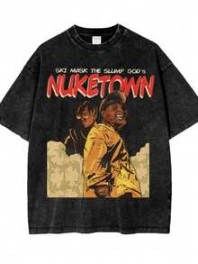 JuiceWrld Ski Mask The Slump God _ Nuketown _ Oversize Washed Graphic T Shirt - màu đen - Xem 1