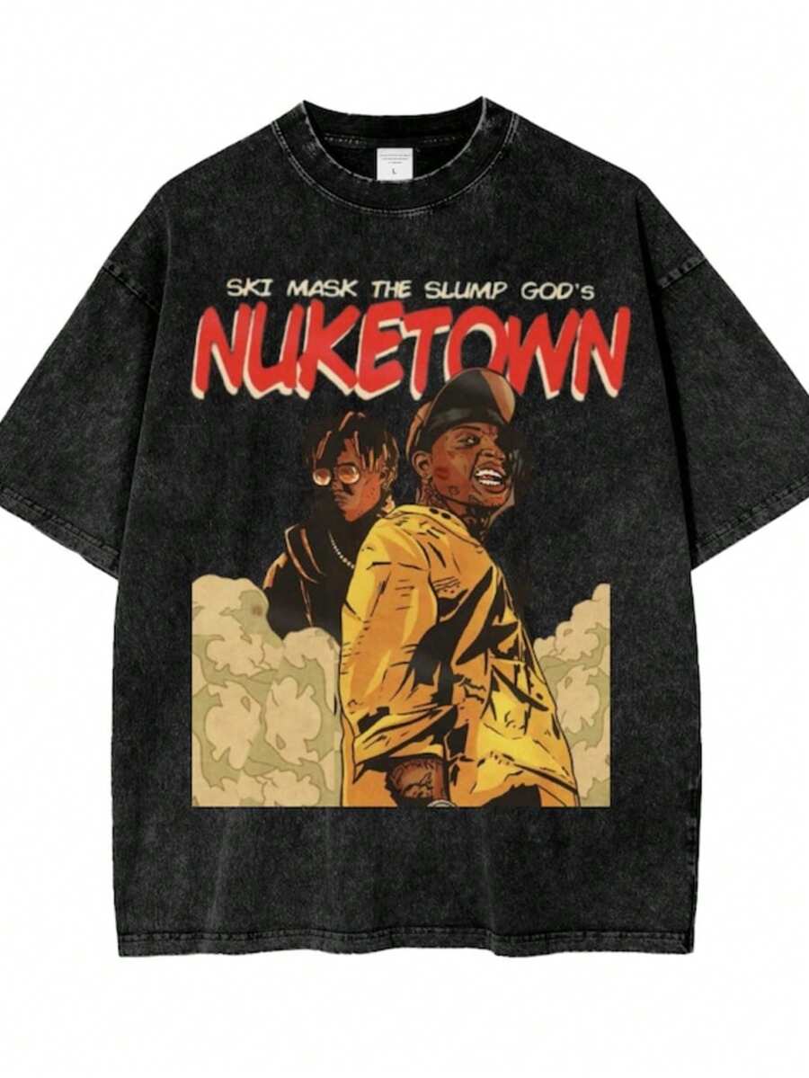JuiceWrld Ski Mask The Slump God _ Nuketown _ Oversize Washed Graphic T Shirt - màu đen - Xem 1