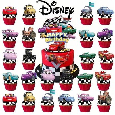 25pcs Themed Birthday Cake Toppers, Family Birthday Party Cake Decorations