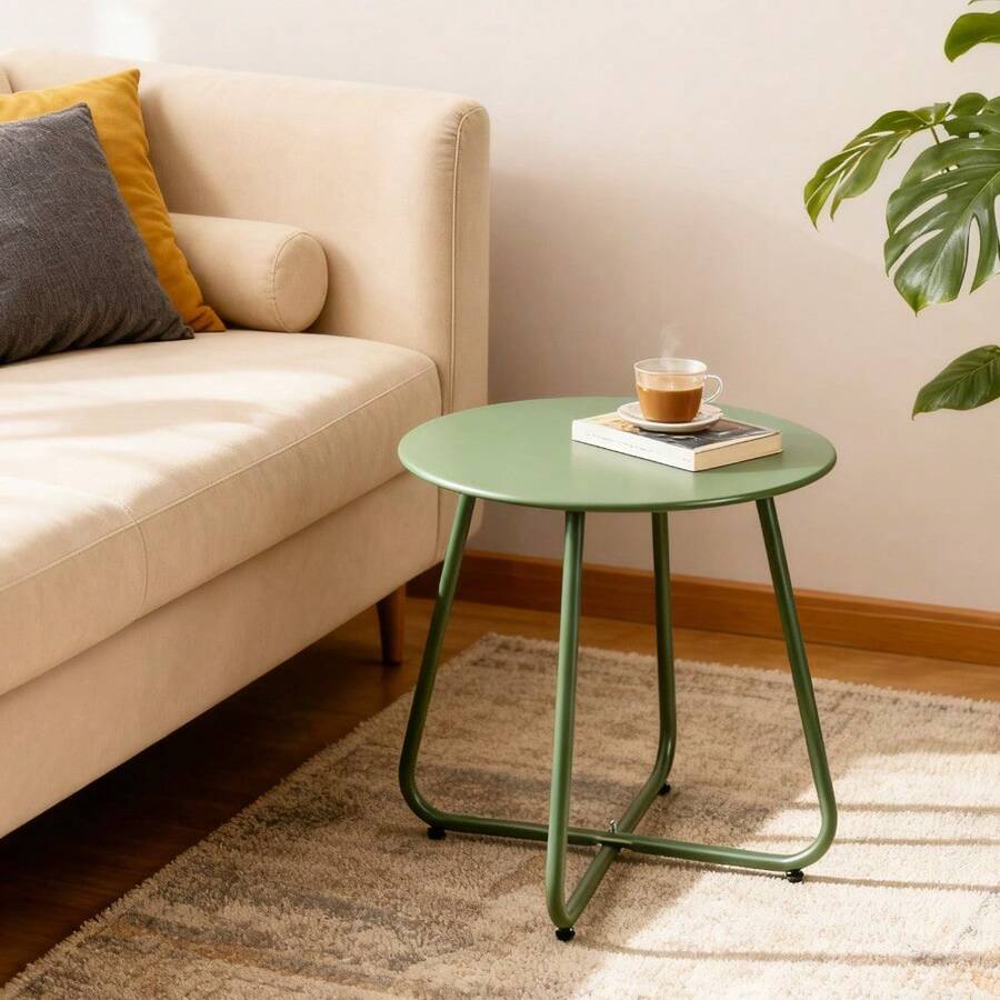 45cm runder Metall-Seitentisch, Couchtisch auf Terrasse im Freien, Pulverlack, modernes minimalistisches Design - Grün - Übersicht 1
