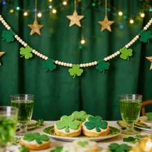 St. Patrick's Day Wooden Beads Garland With Clover Charms, Irish-Themed Shamrock Beaded Tiered Tray Decor, Rustic Farmhouse Banner For March Celebration, Shelf Display, Fireplace, Wall Decor - 淺綠色 - 查看 6