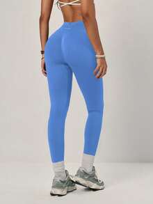 PinkTip 1 chiếc quần legging thể thao nữ màu trơn, co giãn, ôm eo, thoải mái, phù hợp cho đi bộ đường dài, yoga, tập thể dục, chạy bộ mùa xuân. - Màu xanh lam - Xem 3