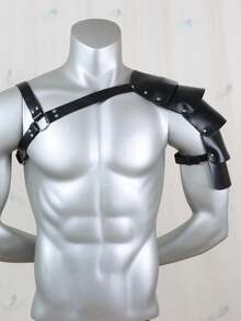 1pc Punk Gothic Geometric Pattern PU Leather Men Suspenders, Holiday Costume Gift - Black - View 3