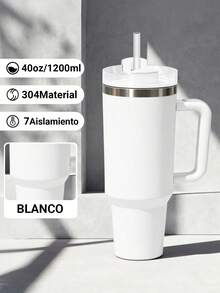 Termos Caliente y Frio Termos para Cafe Caliente Vasos con Popote y Tapa Capacidad 40oz/1200ml Acero Inoxidable 304 Con Asa y Tapa con Popote Modelo de Vaso Grande Multicolor Estilo Casual para Uso Doméstico Bebida Diaria Incluye Popote de Regalo Almacén Local, termos caliente y frio,termos para cafe caliente,vasos con popote y tapa,Regalos de Navidad,Almacén local - Blanco - Ver 10