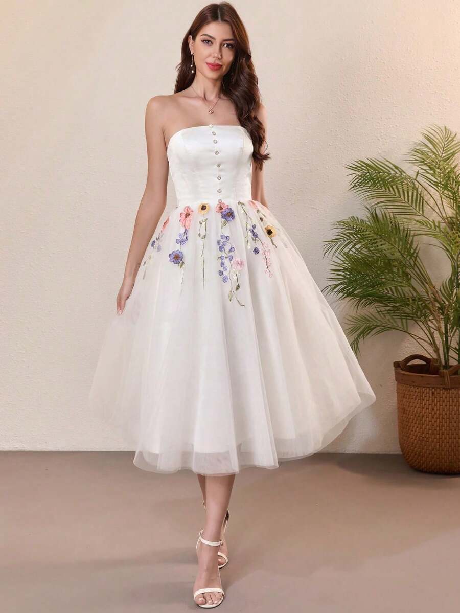Ball-Gown/Princess Sweetheart Stain White Wedding Dress Bridal Gown Flower Graduation Dress Back To School Homecoming Dress