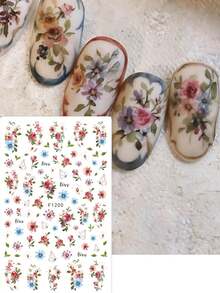 2片复古玫瑰花蝴蝶美甲贴纸 奢华宫廷风春日花卉叶子爱情婚礼滑扣美甲饰品 夏季美甲用品 美甲设计装饰配件 美甲贴纸 - 彩色 - 查看 7