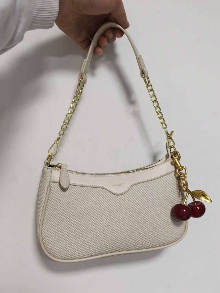 Sac croissant mode minimaliste, sac à bandoulière sous-bras Y2K, petit sac à main avec chaîne, sac à bandoulière/porté travers de couleur unie, sac messenger stylé, sac à main décontracté