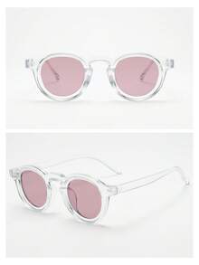 1pc Unisex Retro Round Small Frame Personalized Minimalist Fashion Fashion Glasses, Suitable For Party, Travel, Beach, Daily Wear - Transparent Frame Purple Sheet - View 5