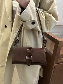 New Fashion Metal Decor Handbag Shoulder Bag, Suitable For Parties, Outings, Vacations, Shopping And Daily Use - Coffee - View 3