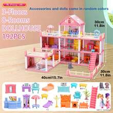 4-9 Years Old Girls' Dollhouse Playset, 1-4 Layers Rooms Playhouse With Doll Toys, Luxury Villa Toy, Princess Castle DIY Building Kit, Full Set Furniture Accessories, Fashion Dollhouse, Birthday Gift (Some Furniture Accessories And Doll Colors Are Random) - Multicolor - View 10
