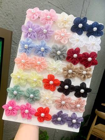 6/10 piezas Pasadores de pelo con flores de perlas de colores aleatorios, estilo coreano, pasadores de pelo con flores de perlas, accesorios de pelo con flores lindos, adecuados para uso diario y fiestas