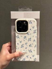 Flower 1pc TPU Material Elegant Blue Floral Full Screen Pattern Phone Case Compatible With Iphone 17/16/15/14/13/12, Fashionable & Fresh - White - View 3