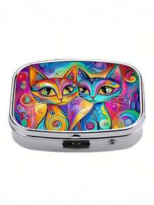 1 st elegant pillerlåda med fjäril, katt, fågel, bärbart resefodral i metall med 2 fack - unik presentidé, pillerlåda för handväska - Multifärgad - Visa 3