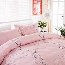 3PCS Soft Branches Leaves Pattern Duvet Cover Bedding Set With 2 Pillowcases Gift Pink Leaf Quilt Cover, Cozy Bed For Warm Fall & Festive Bedroom Decor, Soft & Stylish Bedding Collection - Pink - View 2