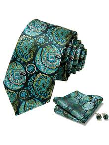 3pcs Set: Fashionable Striped Tie, Pocket Square And Cufflinks For Men, Suitable For Formal Business, Christmas, New Year, Valentine's Day - Color Mixing - View 8