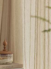 1pc Japanese-Style Linen Sheer Curtain, Semi-Transparent For Living Room Bedroom, Thick Linen, Japanese Guesthouse Style - Beige - View 5