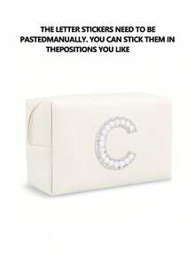 1个女士八角形化妆包，PU字母化妆包，便携式雪尼尔字母拉链化妆包，字母贴片PU皮革防水旅行洗漱包，字母组合化妆包（A~Z），拉链洗漱收纳包，沙滩包，度假收纳包，旅行必备收纳包，耐用便携式化妆包，行李整理包，母亲节礼物，时尚耐用 - 白色+珍珠字母 A-Z - 查看 15