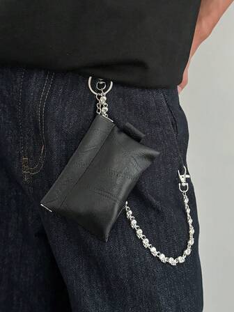 2026 Nouvelle pochette organisatrice en cuir PU pour hommes, décoration de fermeture éclair en métal en forme de crâne, mode punk rock cool et pratique, cadeau de haute qualité pour le père, le fils, le petit ami, sac organisateur durable et utile