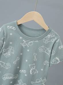 6pcs/Set Boys' Cartoon Dinosaur & Car Print Short Sleeve Shorts Pajama Set, Lightweight Home Clothes - Multicolor - View 3