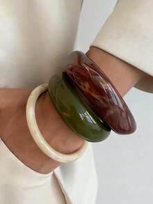 1件/3件/套 波西米亚几何弧形树脂手链，奢华休闲派对女士及情侣婚礼节日百搭金属饰品手链礼物（手链的图案和颜色以实物为准） - 彩色 - 查看 1