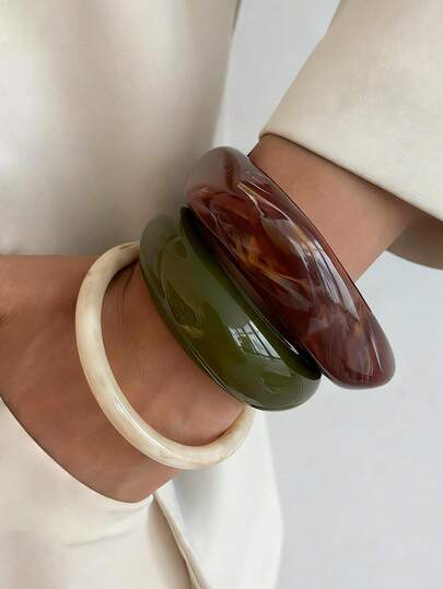 1 pieza/Set de 3 piezas Brazalete de resina con arco geométrico bohemio, elegante y casual para fiestas, bodas y vacaciones, joyería versátil de metal como regalo para mujeres y parejas (El patrón y el color del brazalete están sujetos al producto real)