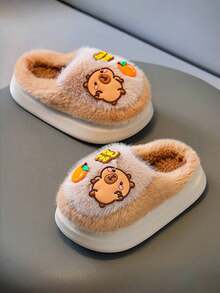Cartoon Cute Slippers Plush Fuzzy Memory Foam For Kids, Soft Lightweight Warm Cozy Non-Slip Indoor House Bedroom Shoes For Boys & Girls Winter Autumn Christmas Gift, Capybara Warm Slippers - Khaki - View 6