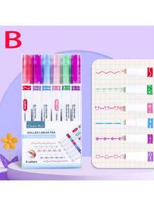 6pcs Fluorescent Wavy Ink Border Pens, Suitable For DIY Projects And Curved Marking, Versatile Use For School And Office, Random Colors, Back To School Creative Patterns, Party, Birthday Gift, Reward, New Year Gift