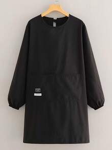 1件大口袋长袖围裙，时尚新款防水防污围裙，适用于家庭、餐饮和工作场合。 - 彩色 - 查看 4