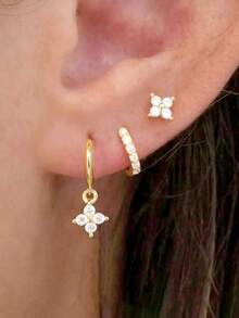 3pcs Fashionable Delicate Floral Earrings, Minimalist Style Gift For Women - Gold - View 7