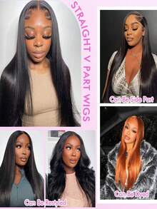 V型假发，真人发直发假发，带夹子，无需胶水，适合初学者，V型假发，无需胶水，无需缝纫，夹式半头假发，女士款，32英寸 - SNatural - 查看 6