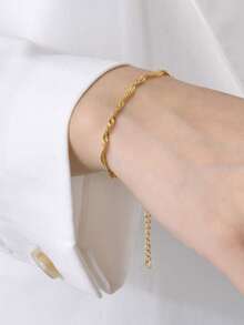 1pc Minimalist Stainless Steel Water Wave Pattern Bracelet, Suitable For Teenagers