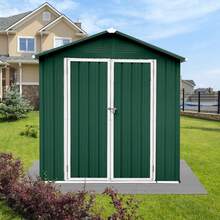 8X4FT Metal Storage Shed,Tool Shed With Peaked Roof Waterproof With Clear Window And Lockable Door Compact Tool Shed For Garden, Backyard,Patio,Sundries And Bike Storage, White,Galvanized Material, Anti-Corrosion And Rust-Proof, Durable, Essential For Storage - màu xanh lá - Xem 5