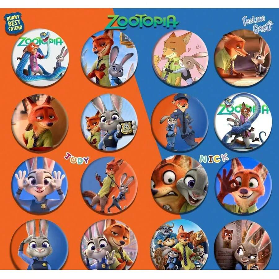 5/10/15pcs Random Mix Disney Zootopia Nick, Judy Cartoon Anime Brooch Pin, Metal Badge, Customized Accessory For Hat, Bag, Gift