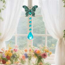 Butterfly Sun Catcher With Crystals Hanging Decorations For Window Wall Home Outside Garden - 藍色 - 查看 4
