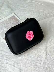 1个玫瑰花3D数据线整理器，多功能大容量 - 黑色 - 查看 3