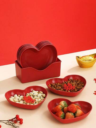 10 piezas de platos con forma de corazón con bases, de material plástico, adecuados para aperitivos y desayuno, accesorios básicos de cocina, reutilizables para uso en la cocina